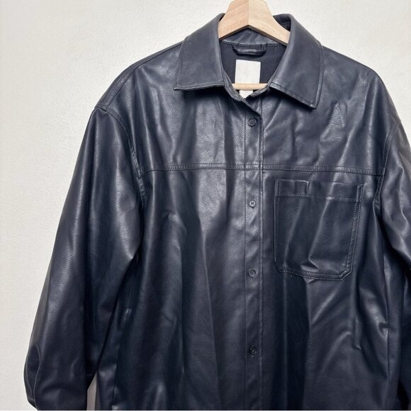 H&M Mens Small Faux Leather Button Oversize Jacket - Picture 6 of 13